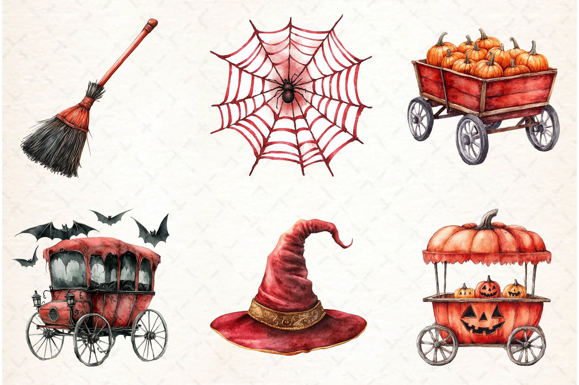 Vintage Red Halloween Clipart Bundle - CraftNest - Digital Crafting and Art