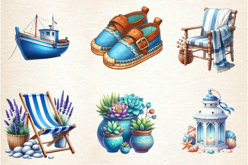 Blue Summer Mediterranean Clipart Bundle - CraftNest - Digital Crafting and Art