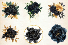 Black And Gold Glam Roses Clipart Bundle - CraftNest - Digital Crafting and Art