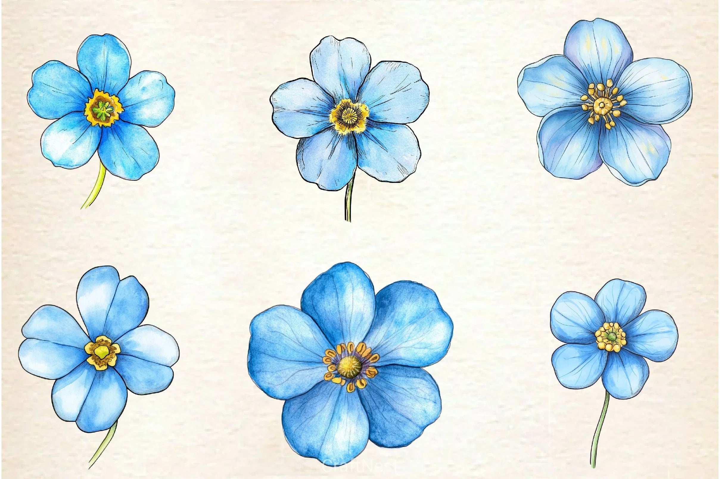 Forget Me Not Flower Bloom Clipart Bundle - CraftNest - Digital Crafting and Art