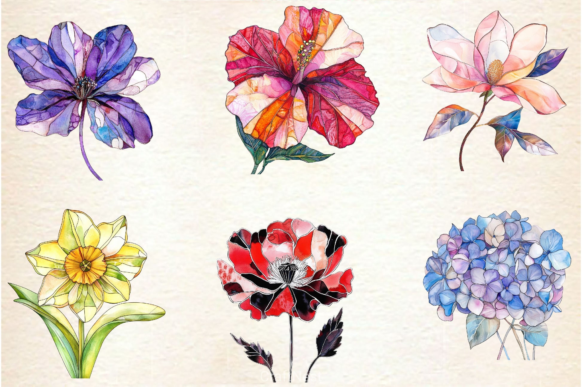 Stained Glass Spring Flowers Clipart Bundle - CraftNest - Digital Crafting and Art