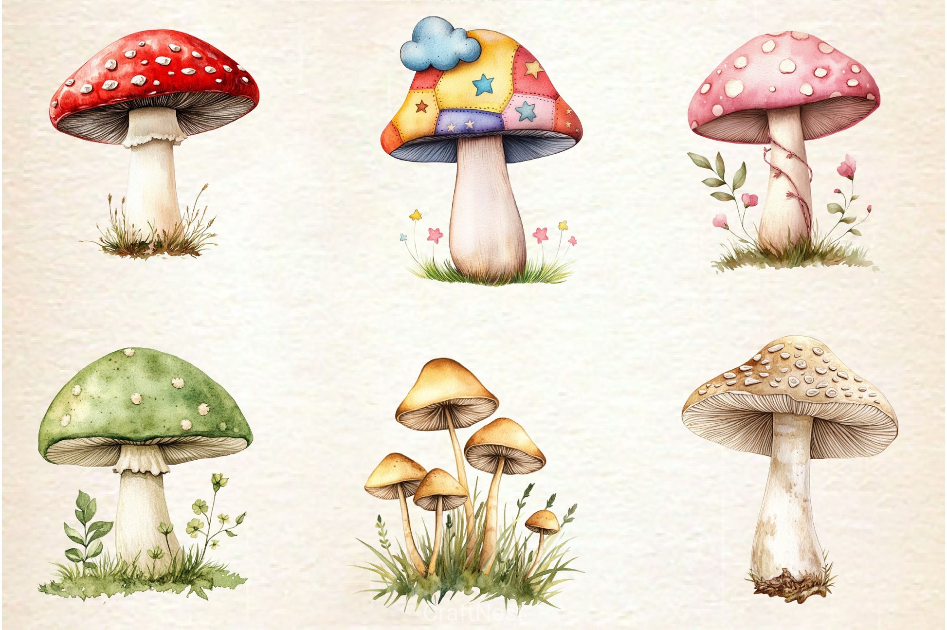 Embroidered Mushrooms Clipart Bundle - CraftNest - Digital Crafting and Art