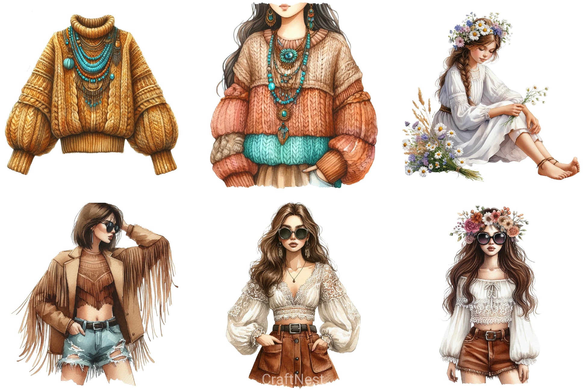 Boho Girls Clipart Bundle - CraftNest - Digital Crafting and Art