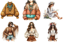 Boho Girls Clipart Bundle - CraftNest - Digital Crafting and Art