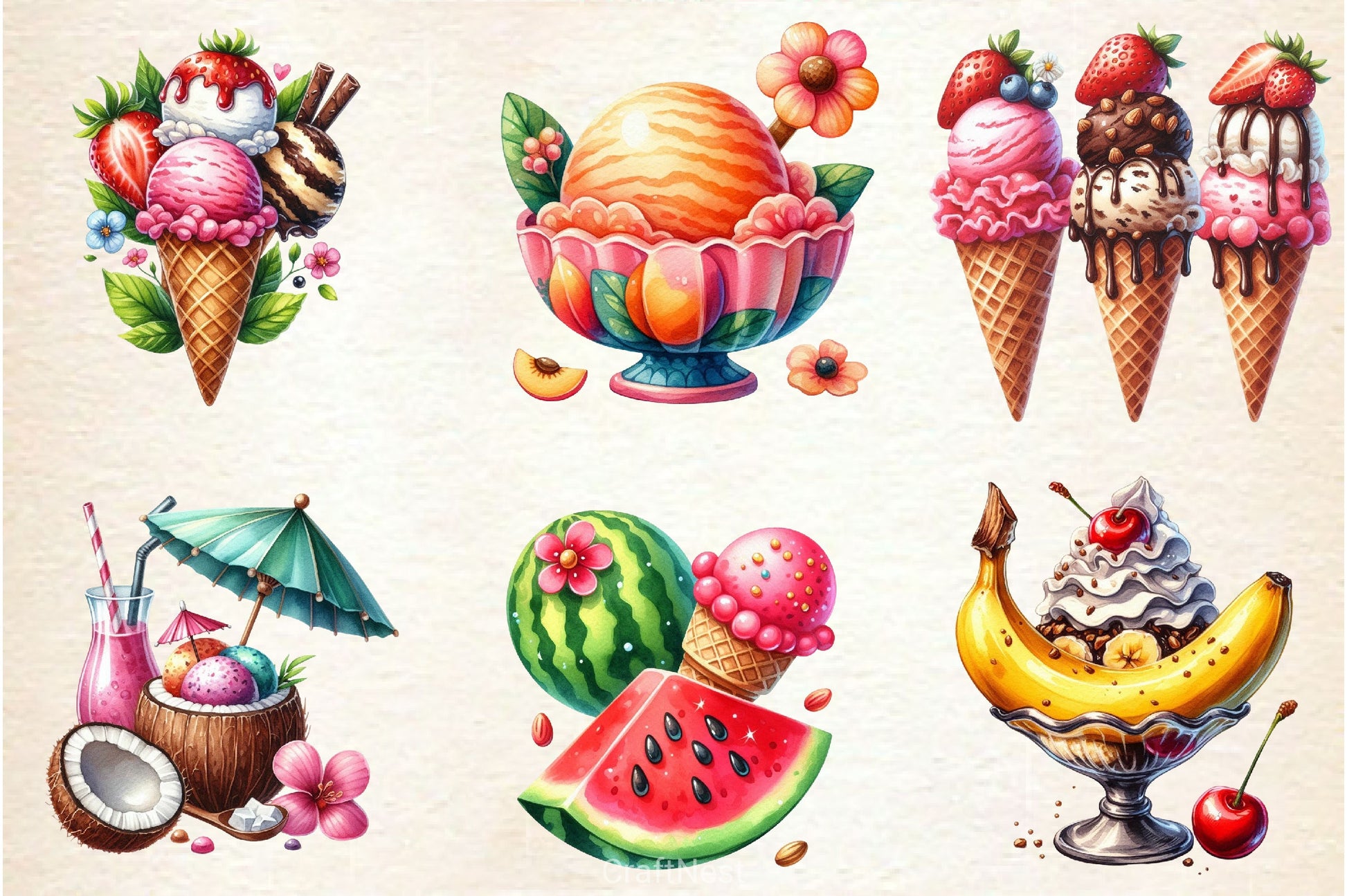 Summer Ice Cream Clipart Bundle 8 - CraftNest - Digital Crafting and Art