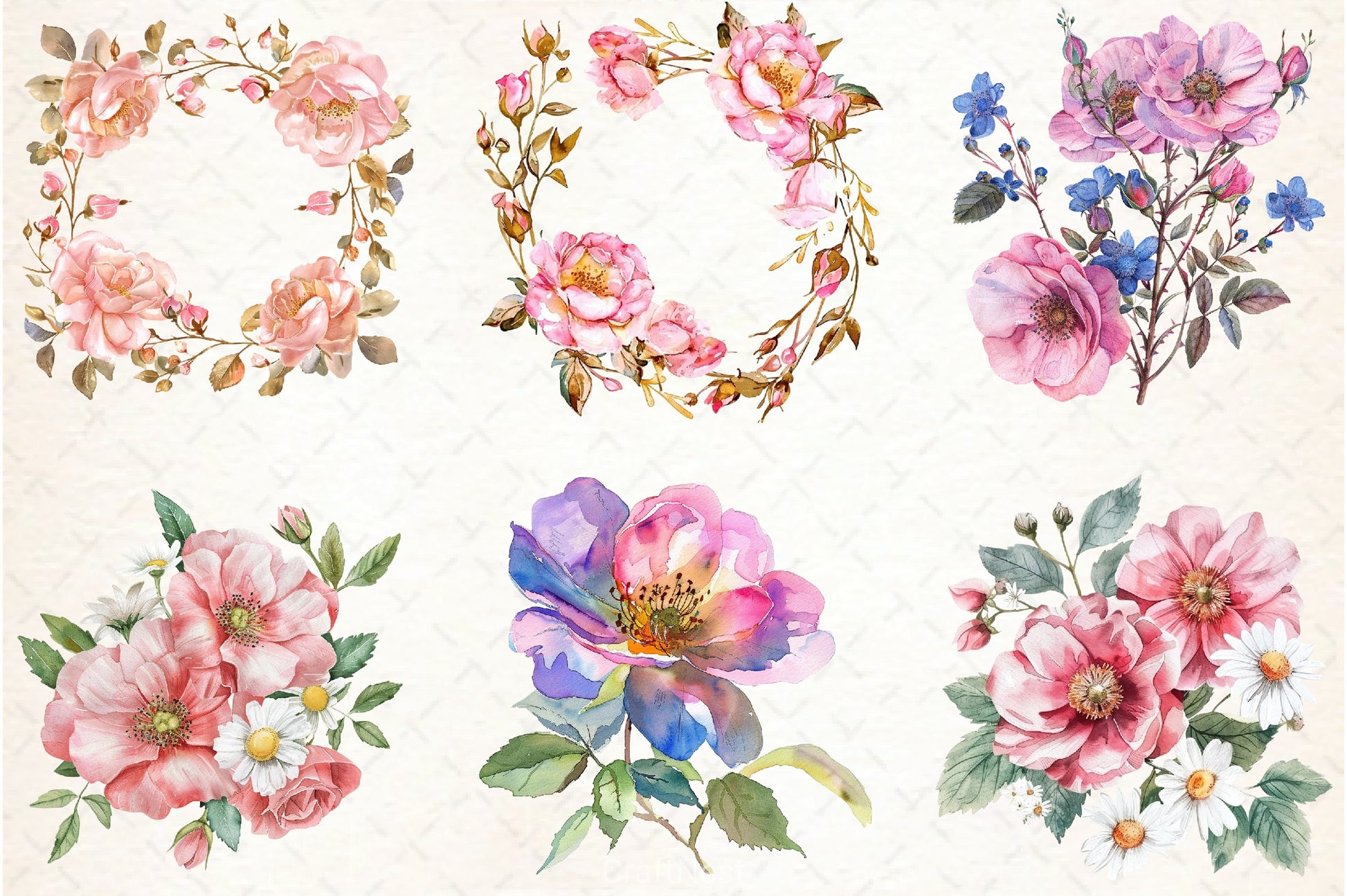 Summer Wild Rose Pink Florals Clipart Bundle - CraftNest - Digital Crafting and Art