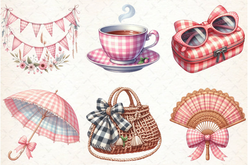 Bohemian Pink Gingham Clipart Bundle 8 - CraftNest - Digital Crafting and Art