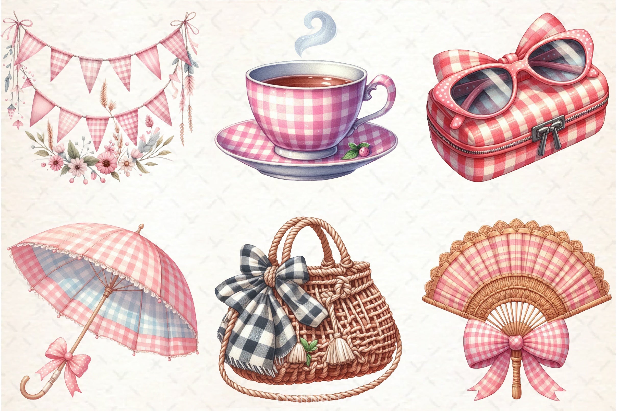 Bohemian Pink Gingham Clipart Bundle - CraftNest - Digital Crafting and Art