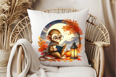 Cute Autumn Monkey Clipart Bundle - CraftNest - Digital Crafting and Art