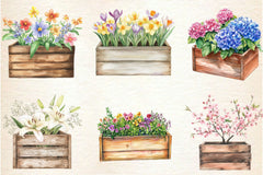 Spring Wooden Planters Box Clipart Bundle - CraftNest - Digital Crafting and Art