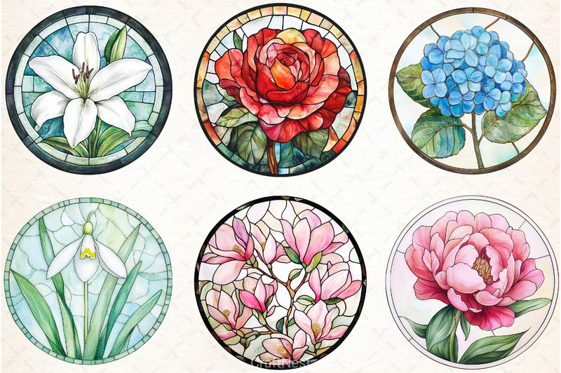 Round Stained Glass Flowers Clipart Bundle - CraftNest - Digital Crafting and Art