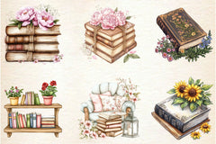 Old Books With Floral Clipart Bundle - CraftNest - Digital Crafting and Art