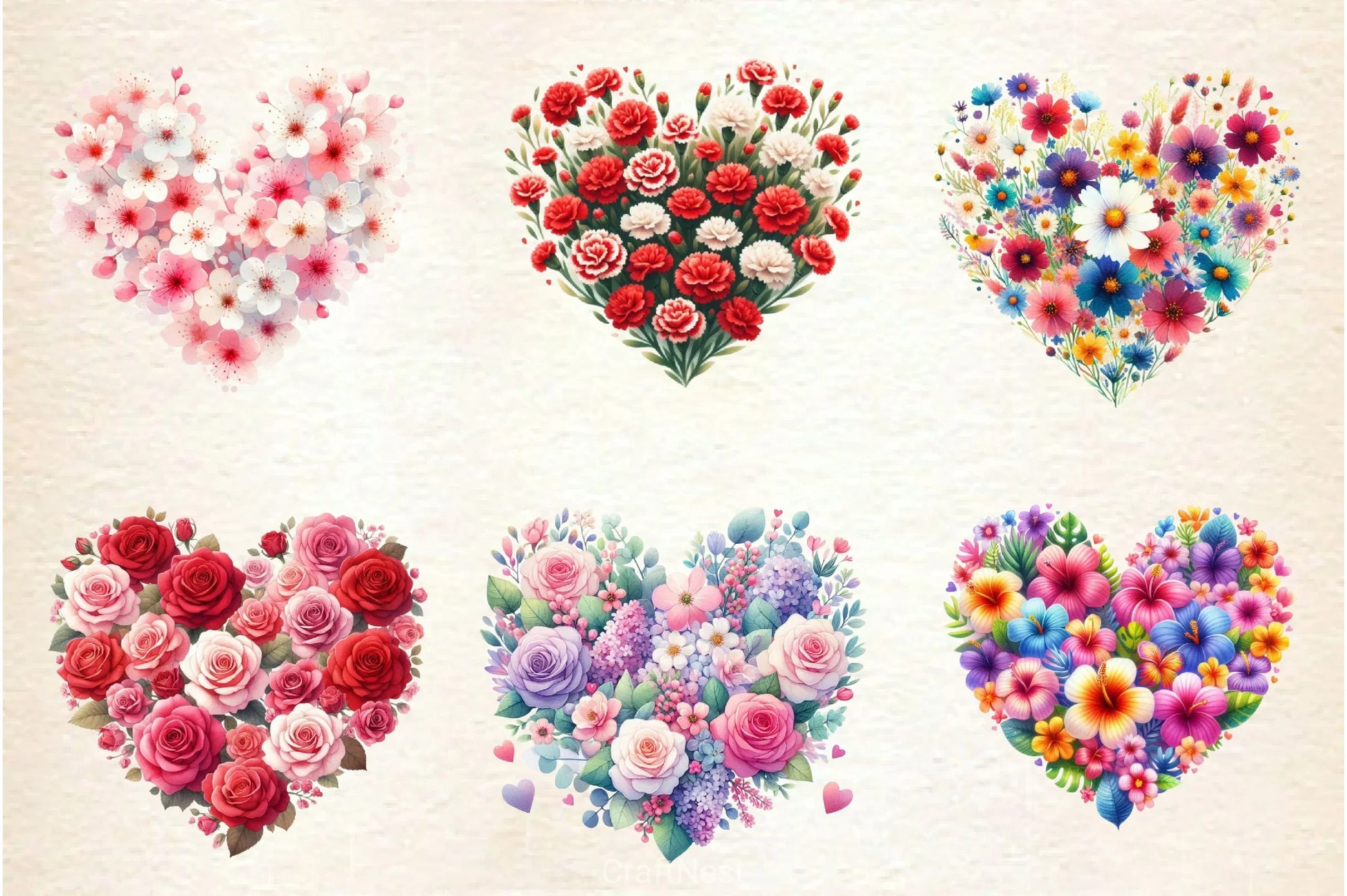 Flower Hearts Valentine Day Clipart Bundle - CraftNest - Digital Crafting and Art