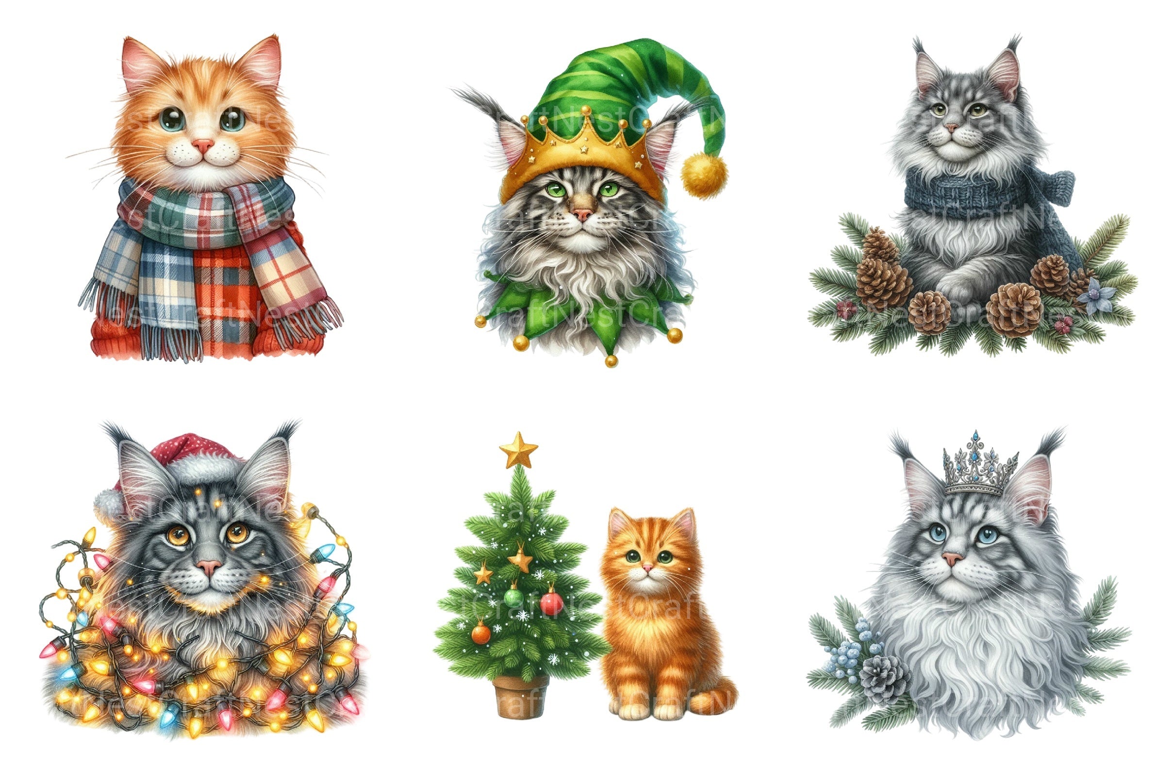 Christmas Maine Coon Cat Clipart Bundle - CraftNest - Digital Crafting and Art