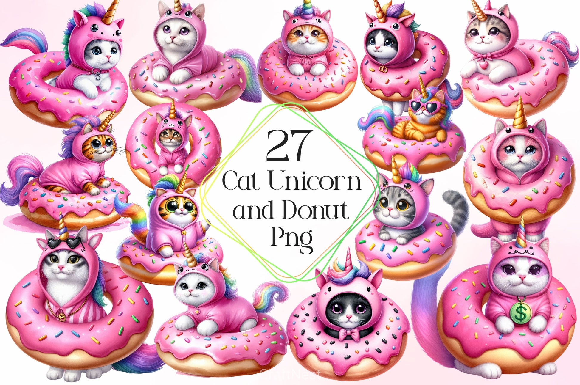 Cat Unicorn And Donut Clipart Bundle 2 - CraftNest - Digital Crafting and Art