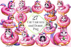 Cat Unicorn And Donut Clipart Bundle 2 - CraftNest - Digital Crafting and Art