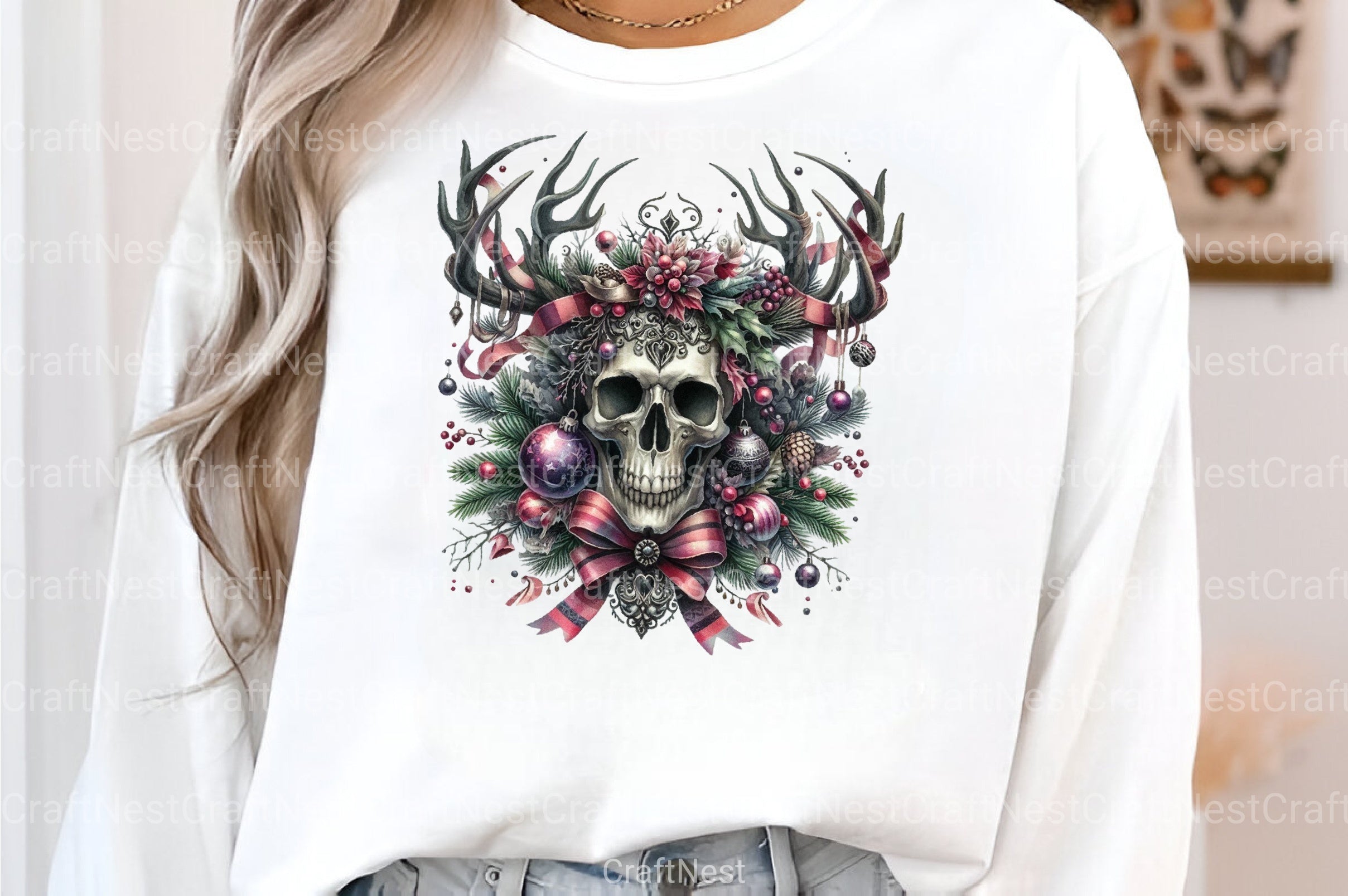 Gothic Christmas Clip Art: Spooky Skull & Raven Graphics Bundle - CraftNest - Digital Crafting and Art