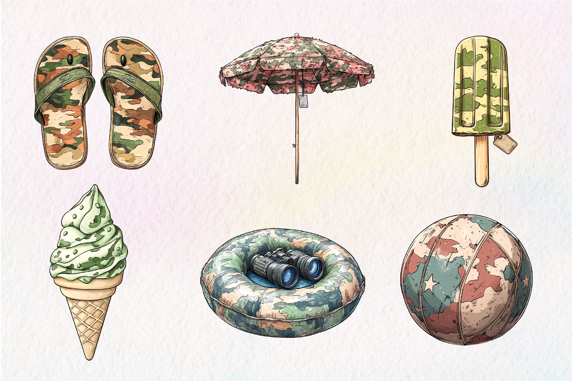 Camouflage Summer Elements Clipart Bundle - CraftNest - Digital Crafting and Art