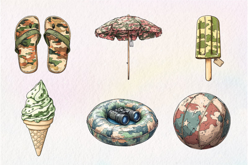 Camouflage Summer Elements Clipart Bundle - CraftNest - Digital Crafting and Art