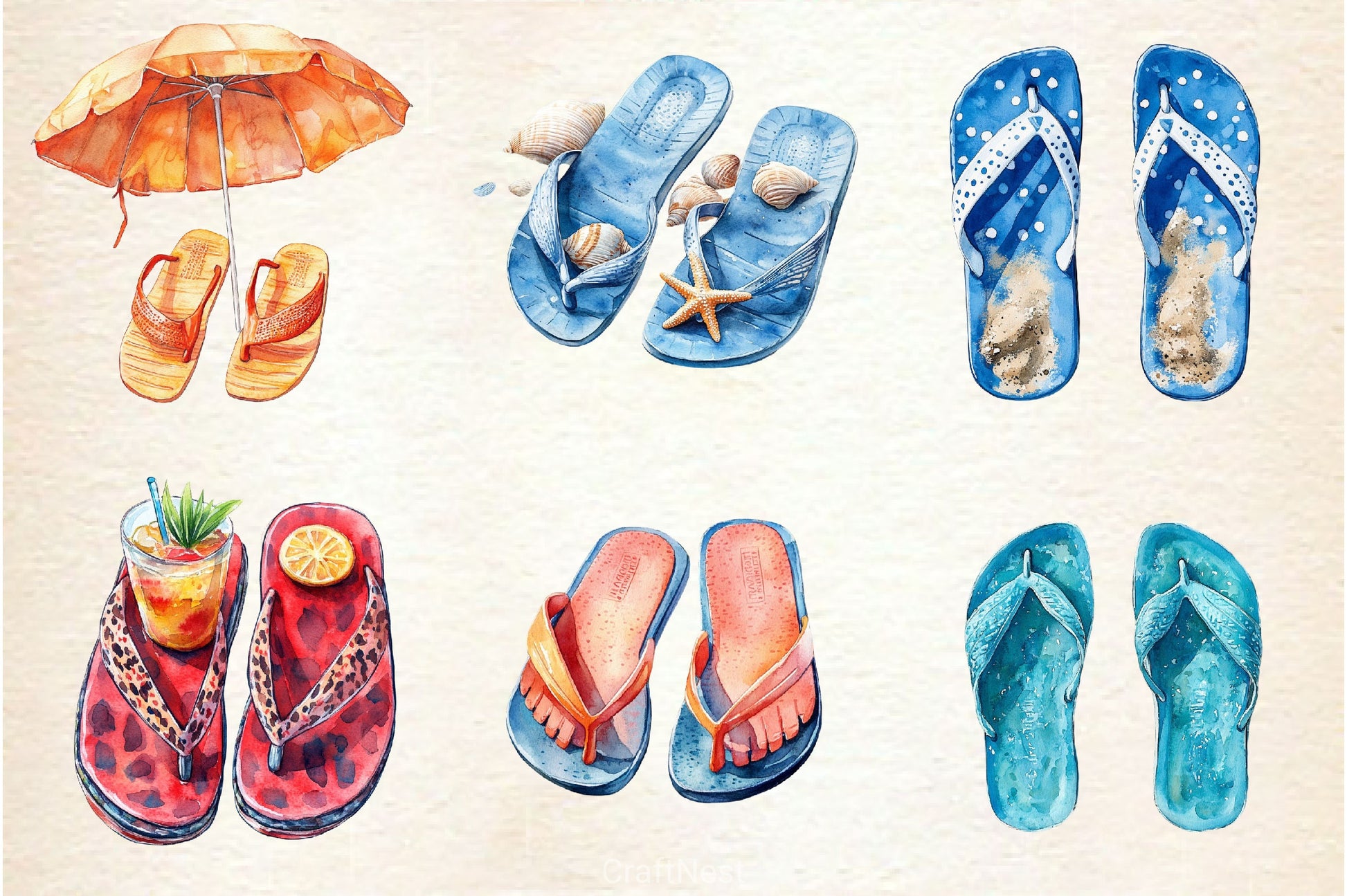 Beach Flip Flops Clipart Bundle - CraftNest - Digital Crafting and Art