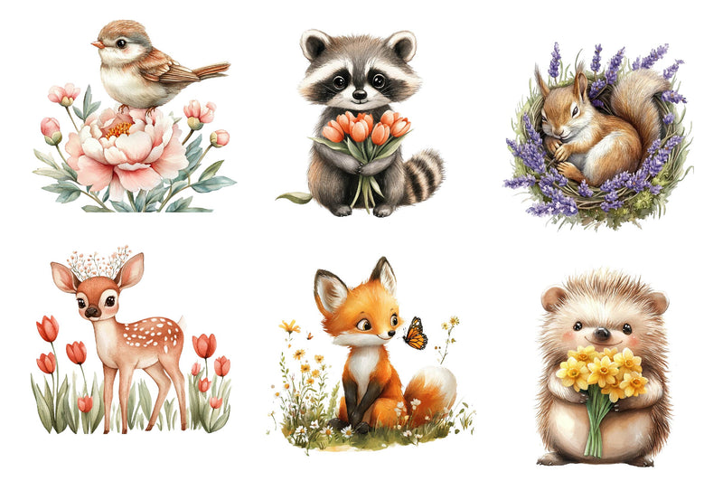 Woodland Spring Floral Cute Animal Clipart Bundle - CraftNest - Digital Crafting and Art