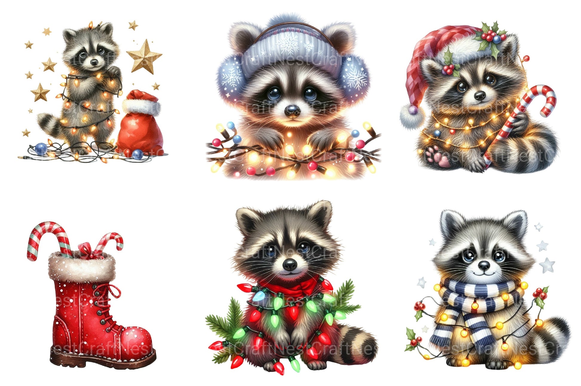 Christmas Raccoon Baby Animal Clipart Bundle - CraftNest - Digital Crafting and Art