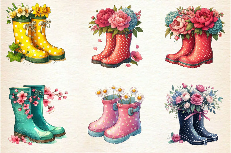 Floral Spring Rubber Boots Clipart Bundle 2 - CraftNest - Digital Crafting and Art