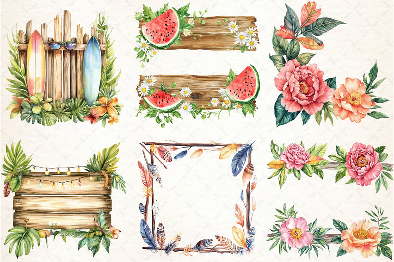 Summer Wood Border Clipart Bundle - CraftNest - Digital Crafting and Art