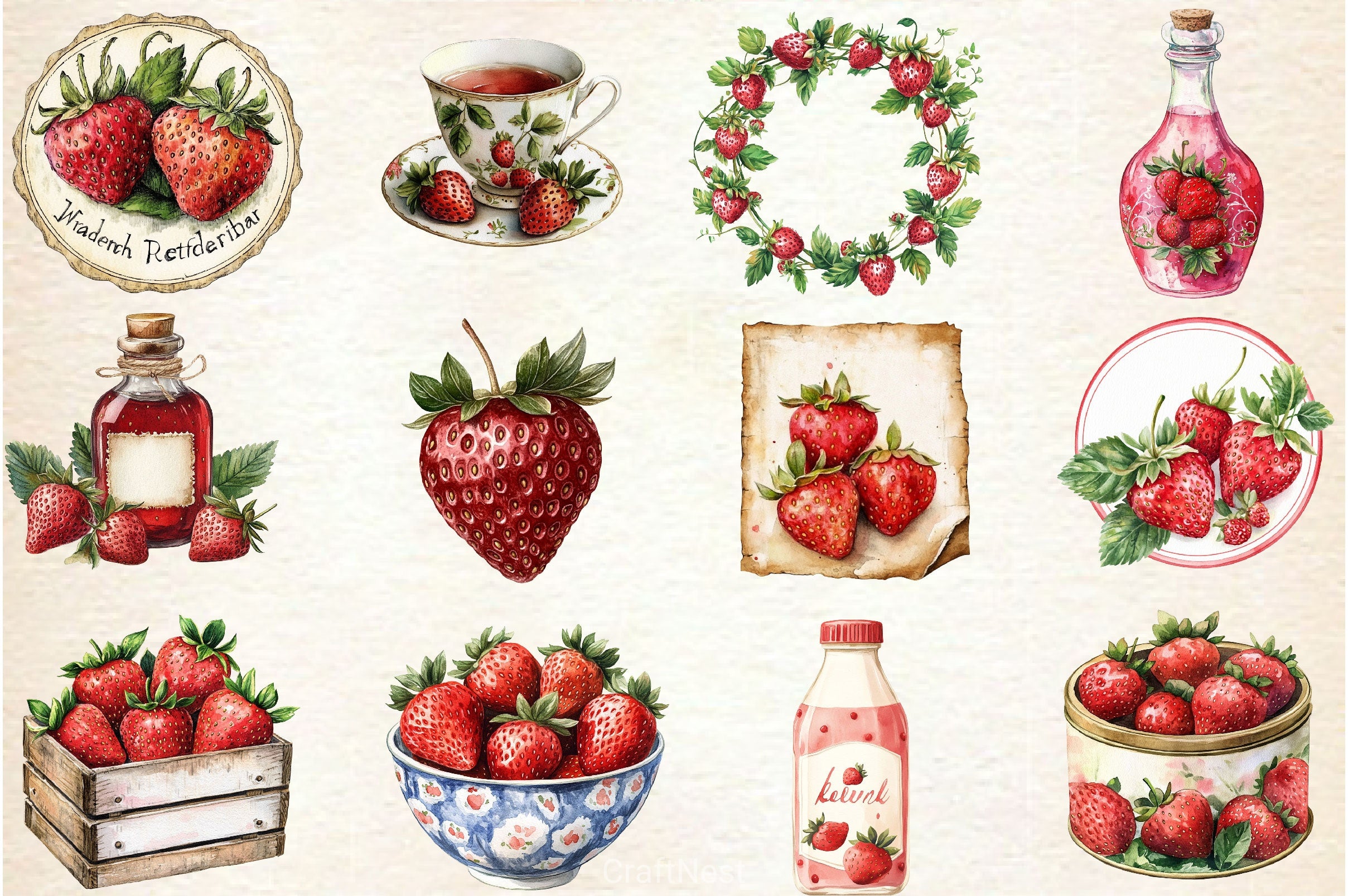 Vintage Strawberry Clipart Bundle - CraftNest - Digital Crafting and Art