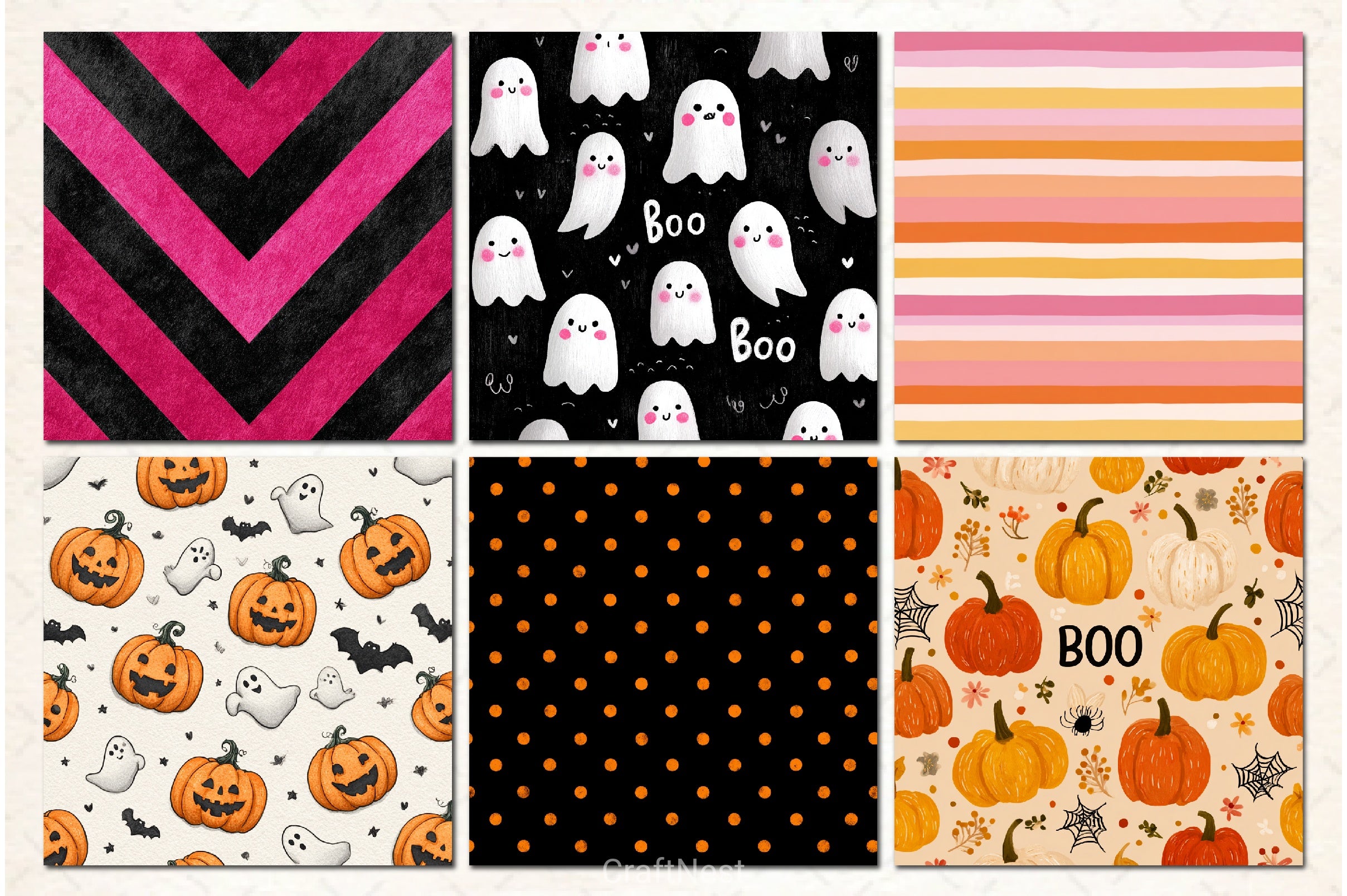Cute Halloween Digital Paper Pack 3 - CraftNest - Digital Crafting and Art