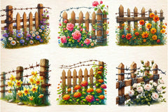Rustic Fence With Flowers Clipart Bundle - CraftNest - Digital Crafting and Art