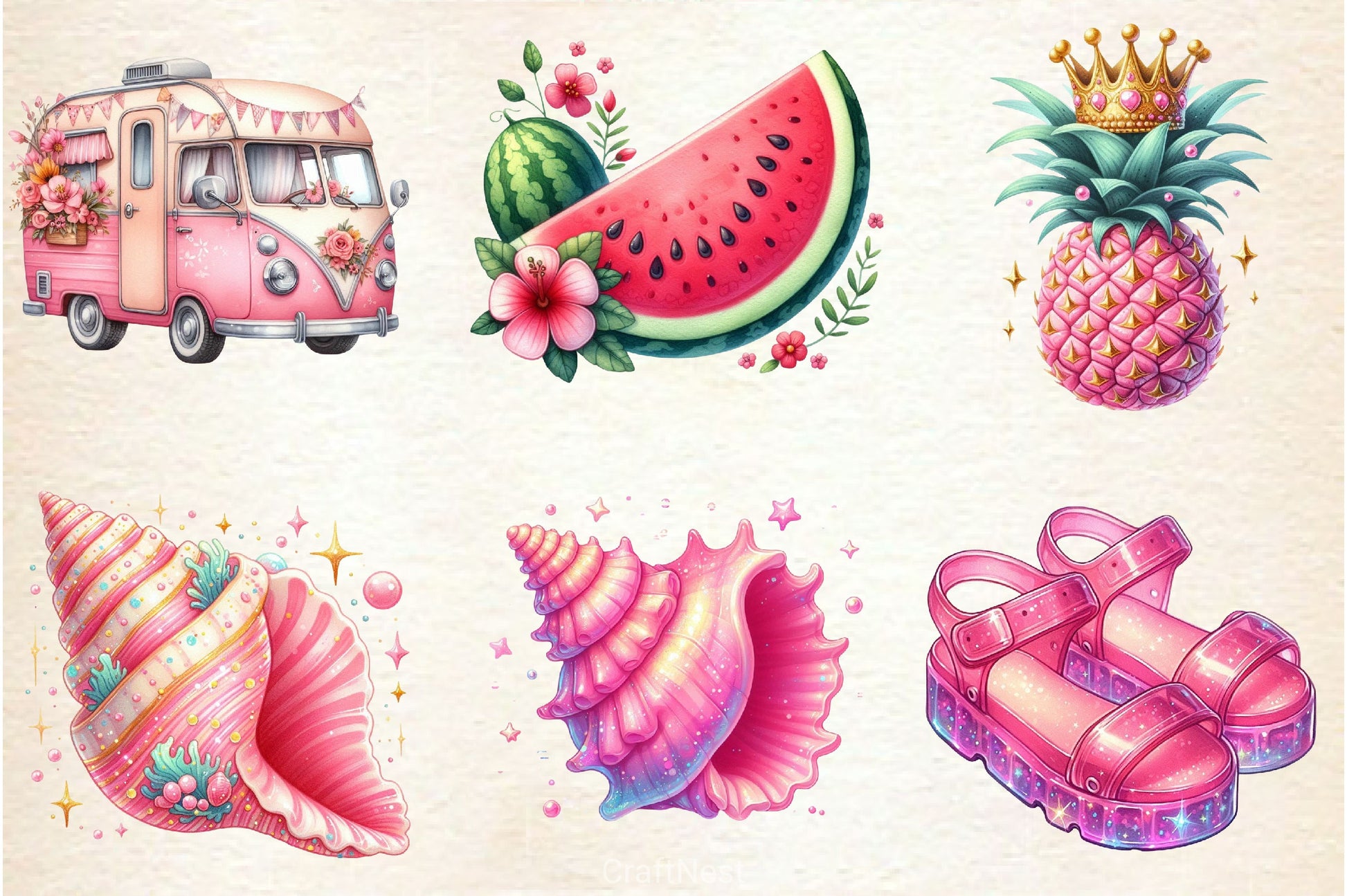Pink Summer Clipart Bundle 6 - CraftNest - Digital Crafting and Art