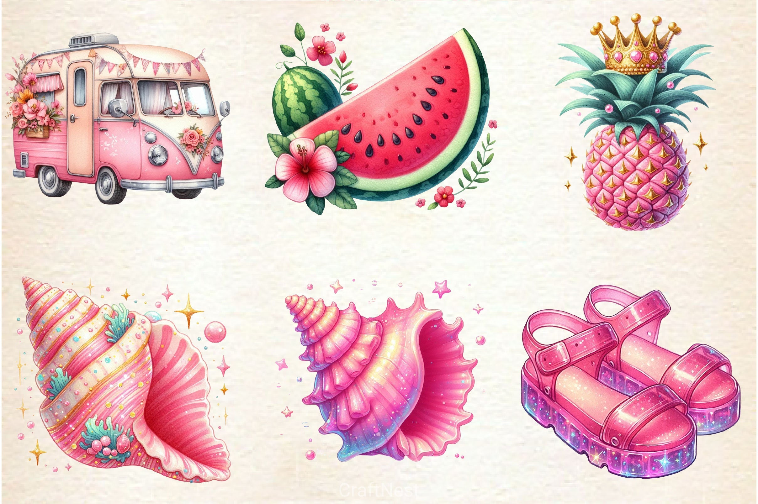 Pink Summer Clipart Bundle 6 - CraftNest - Digital Crafting and Art