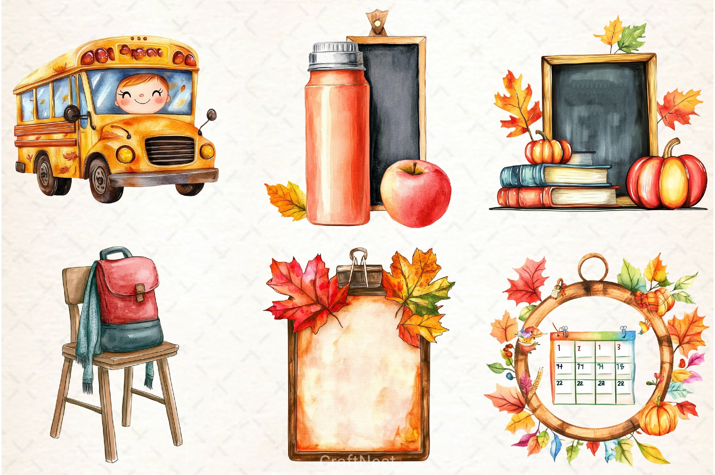 Autumn School Clipart Bundle - CraftNest - Digital Crafting and Art