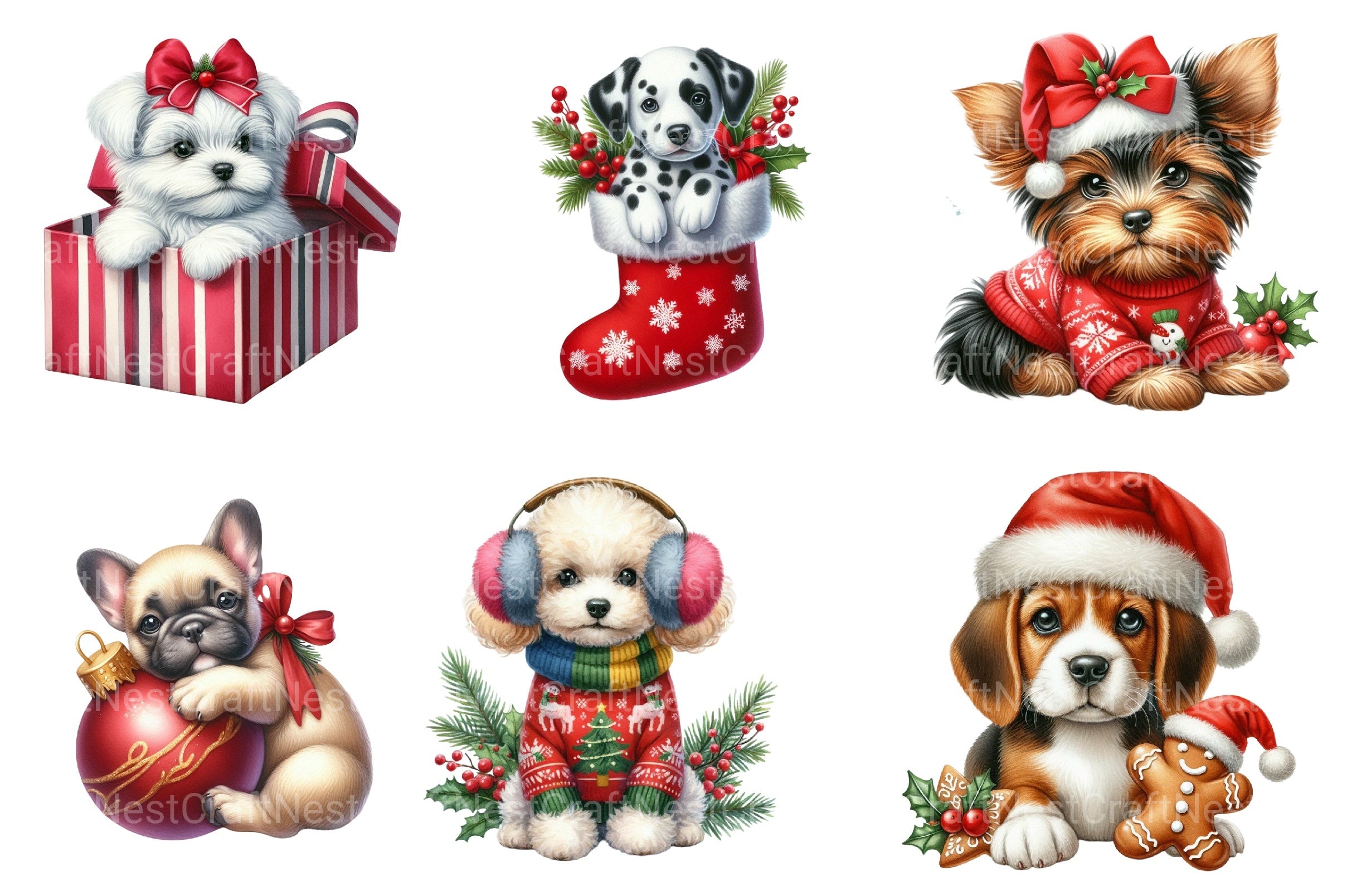 Christmas Puppies Clipart Bundle - CraftNest - Digital Crafting and Art