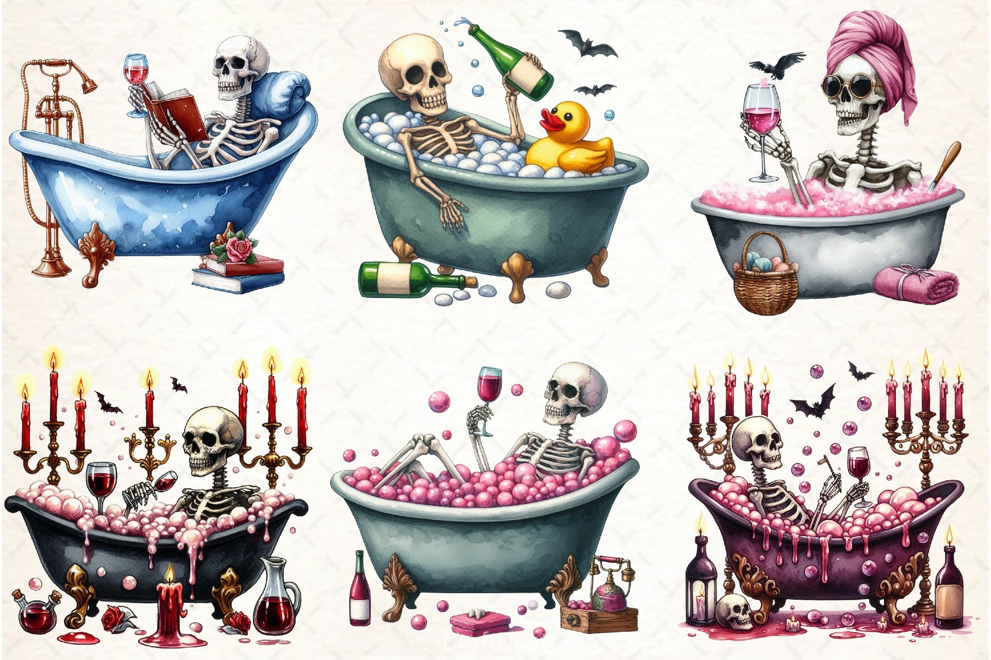 Skeleton Drinking Wine Clipart Bundle - CraftNest - Digital Crafting and Art