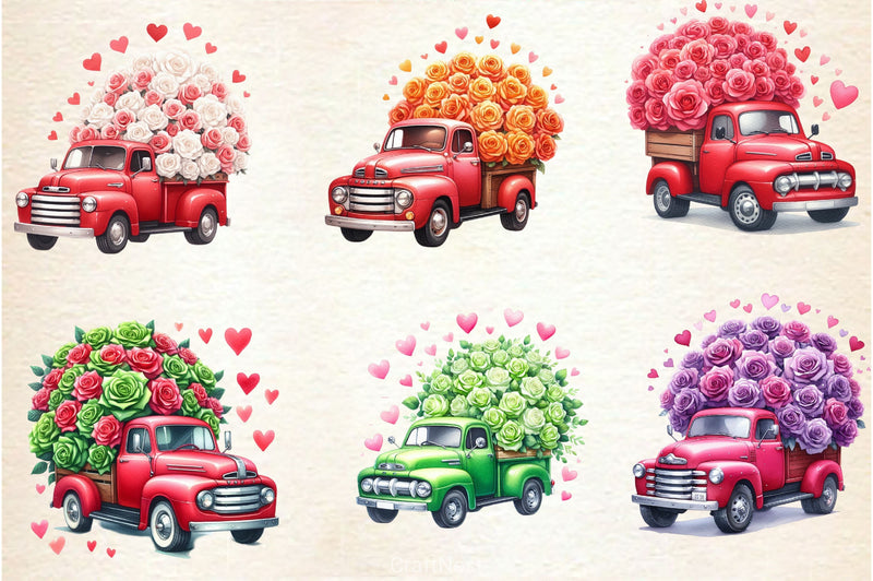 Valentine Flowers Truck Clipart Bundle - CraftNest - Digital Crafting and Art