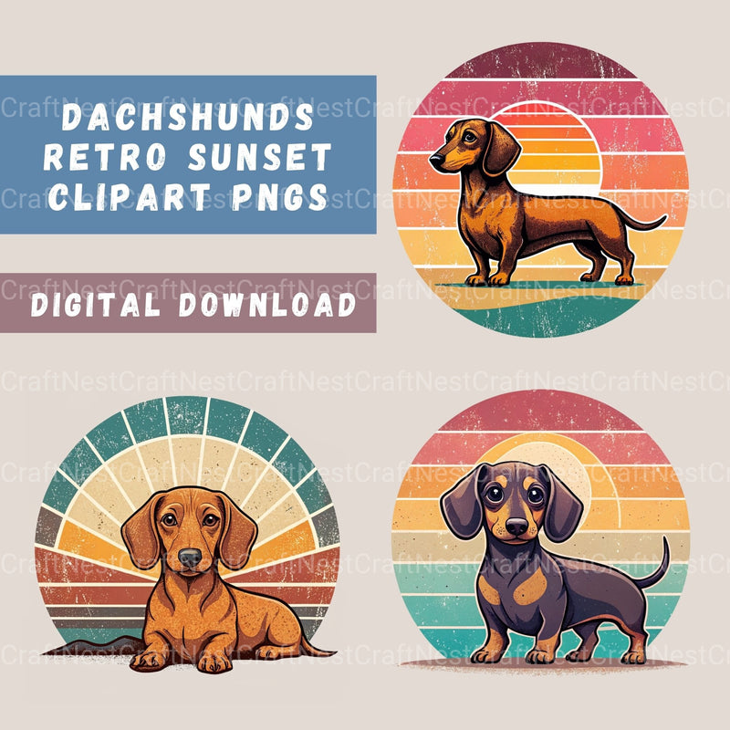 Dachshund Retro Sunset Clipart Bundle - CraftNest - Digital Crafting and Art