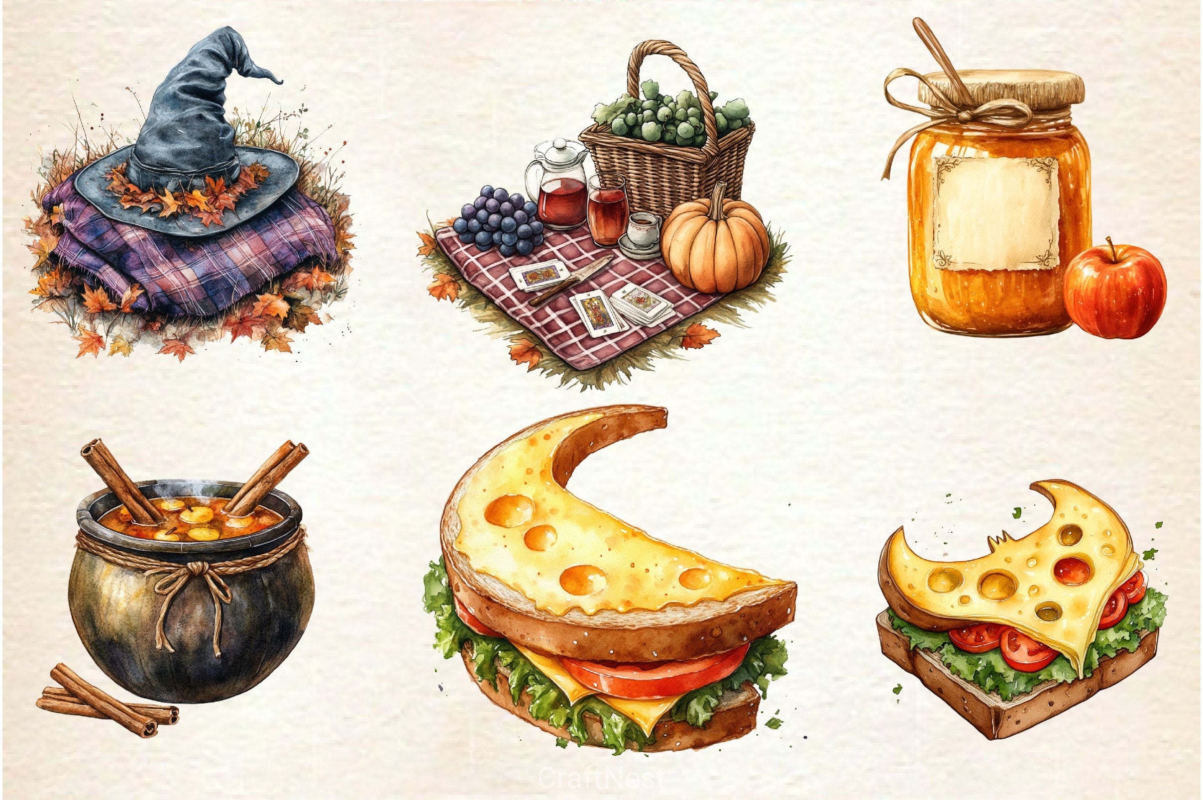 Witch Autumn Picnic Set Clipart Bundle 2 - CraftNest - Digital Crafting and Art