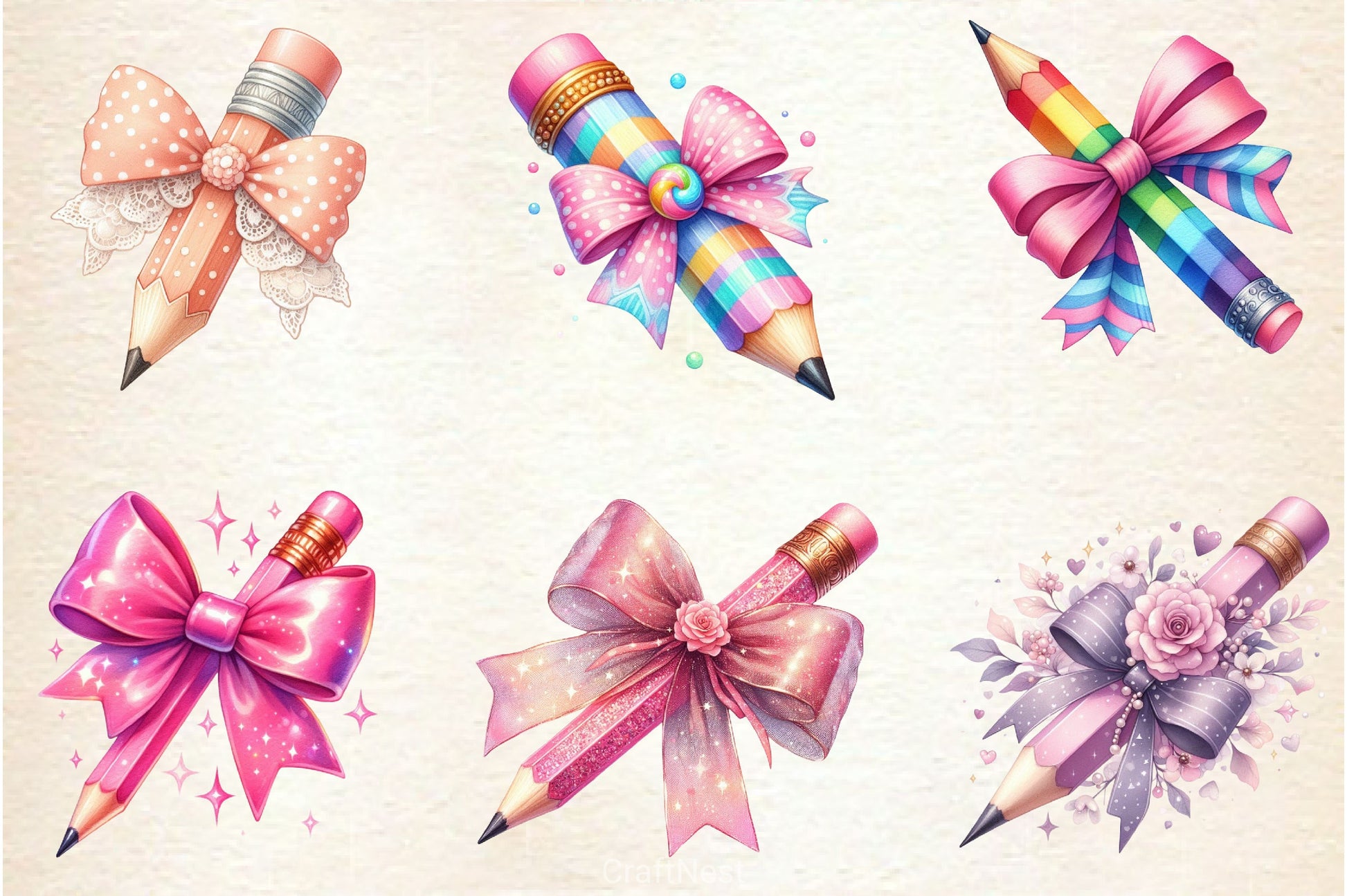 Colorful Coquette Pencil School Clipart Bundle - CraftNest - Digital Crafting and Art