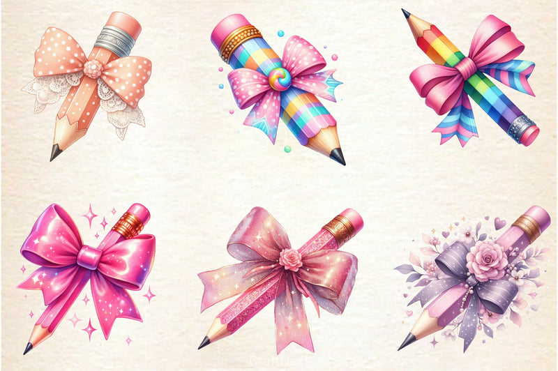 Colorful Coquette Pencil School Clipart Bundle - CraftNest - Digital Crafting and Art
