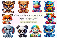 Crochet Grumpy Animals Clipart Bundle - CraftNest - Digital Crafting and Art