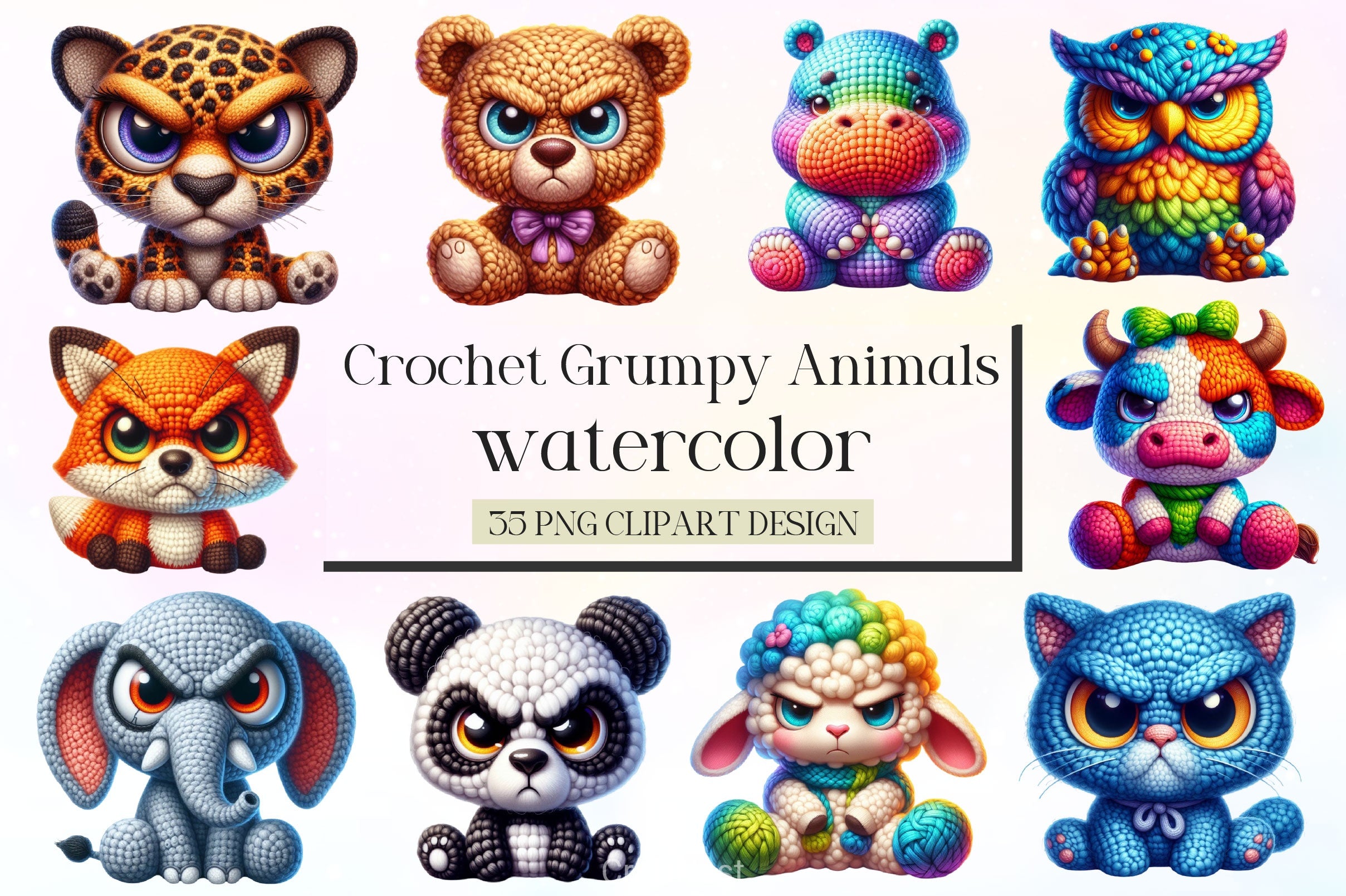 Crochet Grumpy Animals Clipart Bundle - CraftNest - Digital Crafting and Art