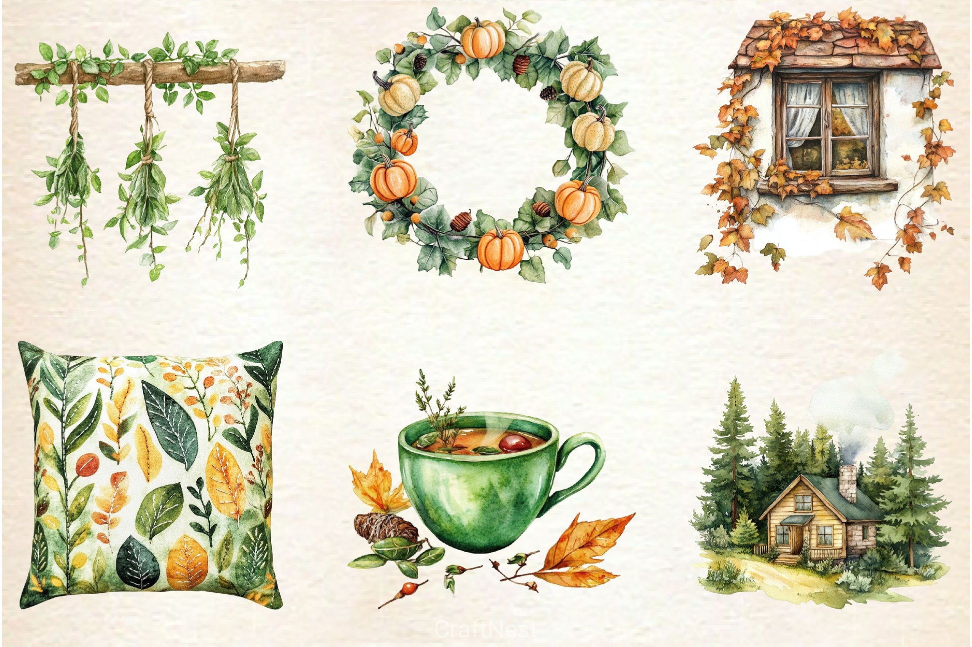 Cozy Green Autumn Clipart Bundle - CraftNest - Digital Crafting and Art
