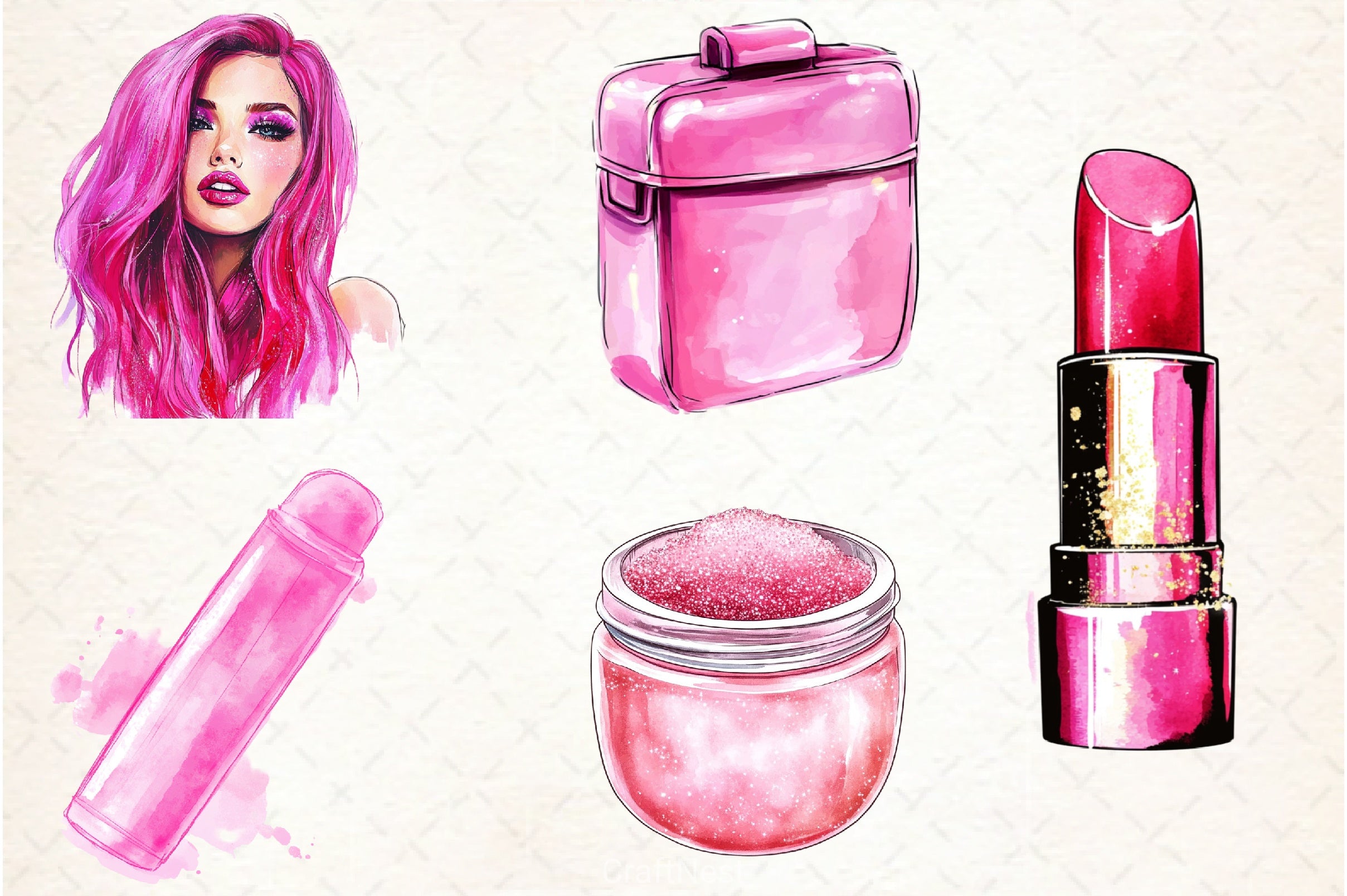 Pink Fashion & Cosmetic Clipart Bundle - CraftNest - Digital Crafting and Art