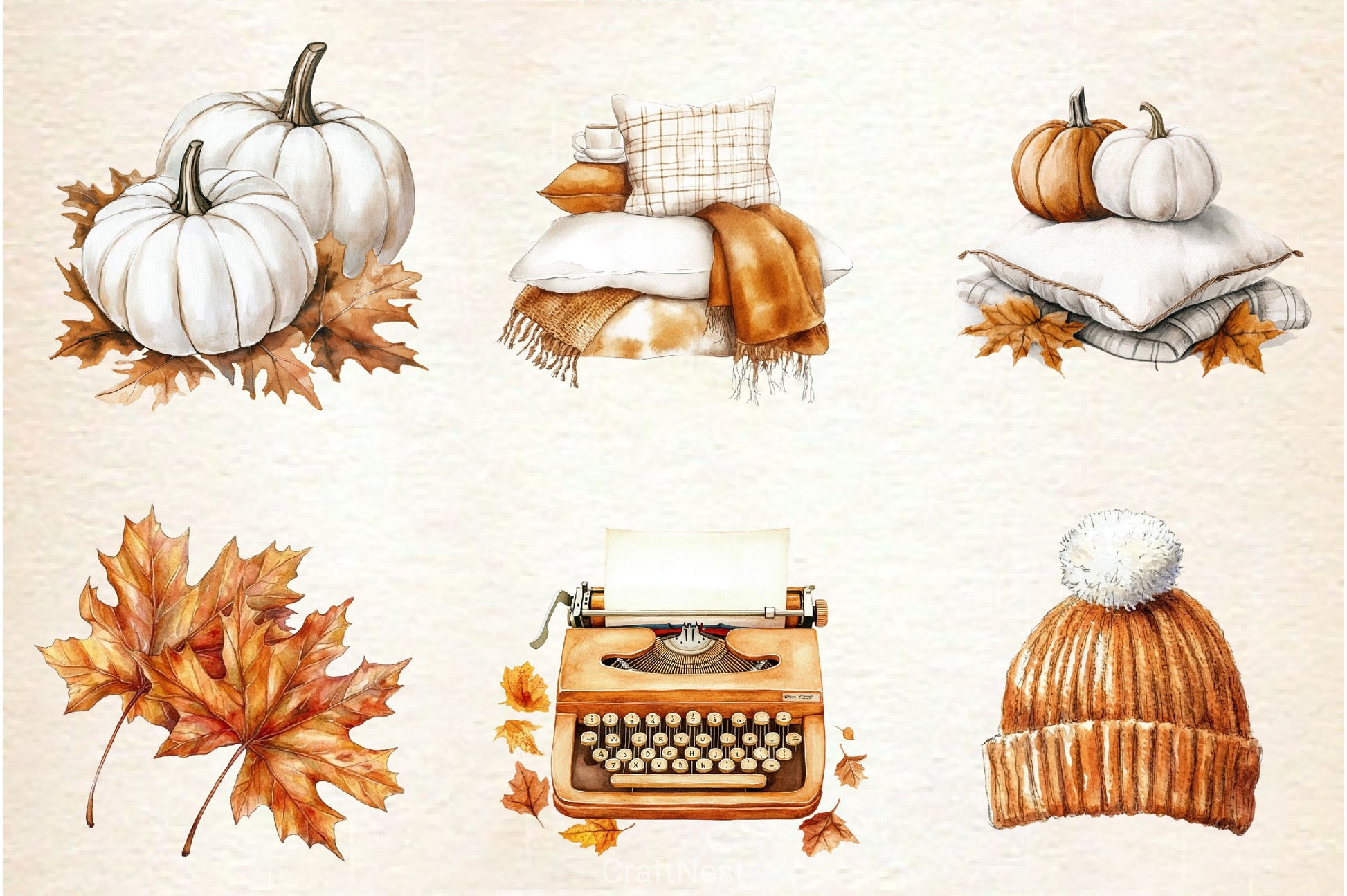 Cozy Caramel & White Fall Clipart Bundle 2 - CraftNest - Digital Crafting and Art