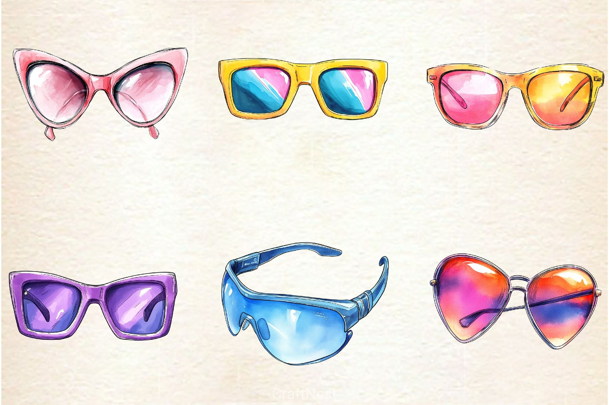 Retro Summer Sunglasses Clipart Bundle - CraftNest - Digital Crafting and Art