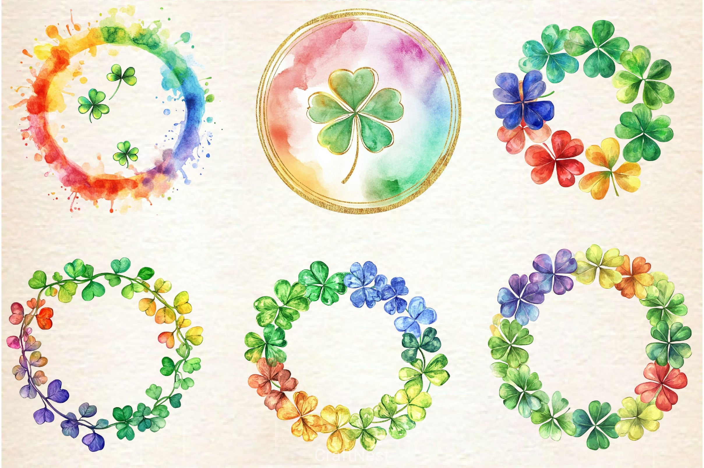 Rainbow Shamrock Circles Clipart Bundle - CraftNest - Digital Crafting and Art