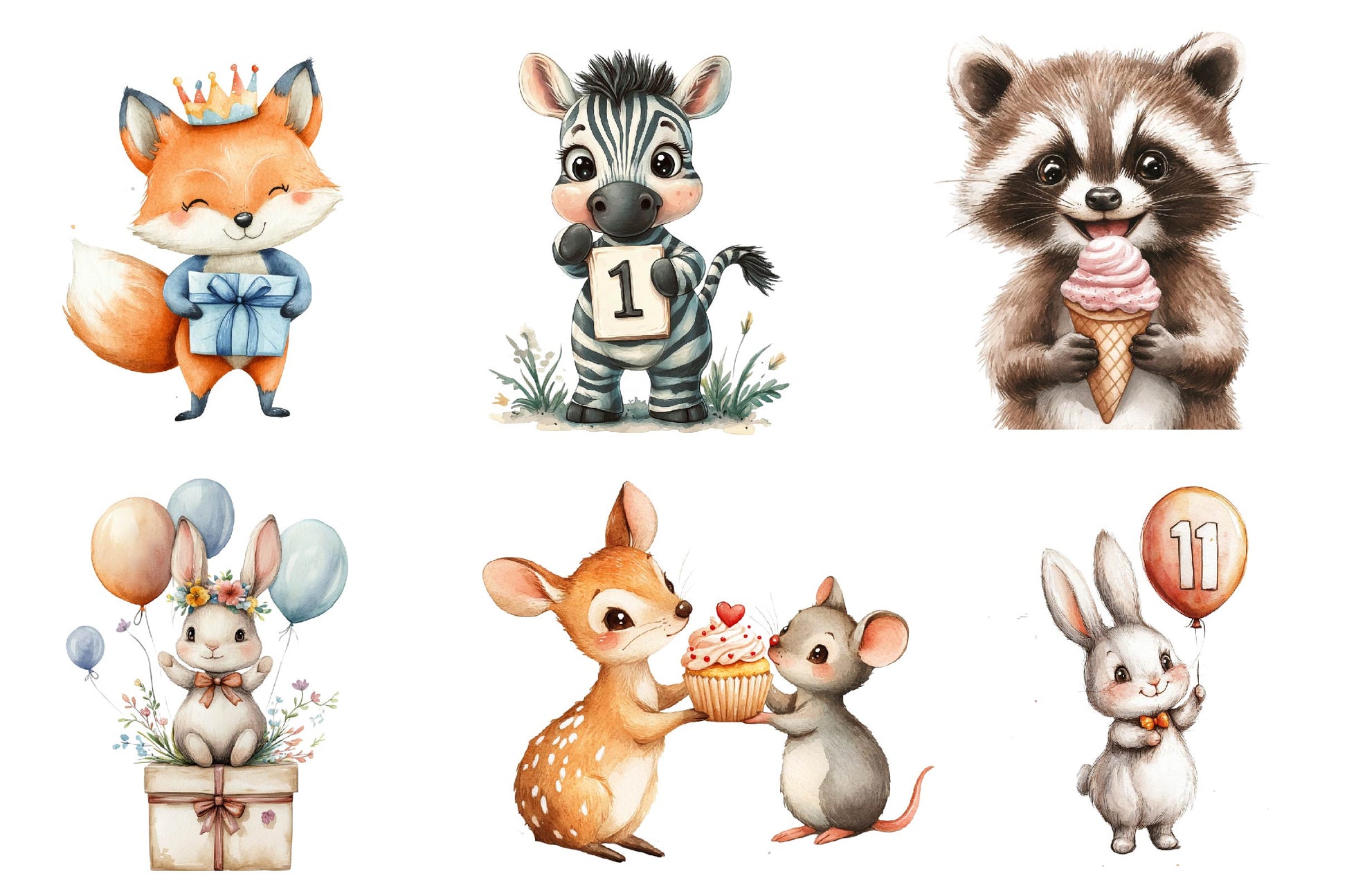 Birthday Baby Animal Birthday Clipart Bundle - CraftNest - Digital Crafting and Art