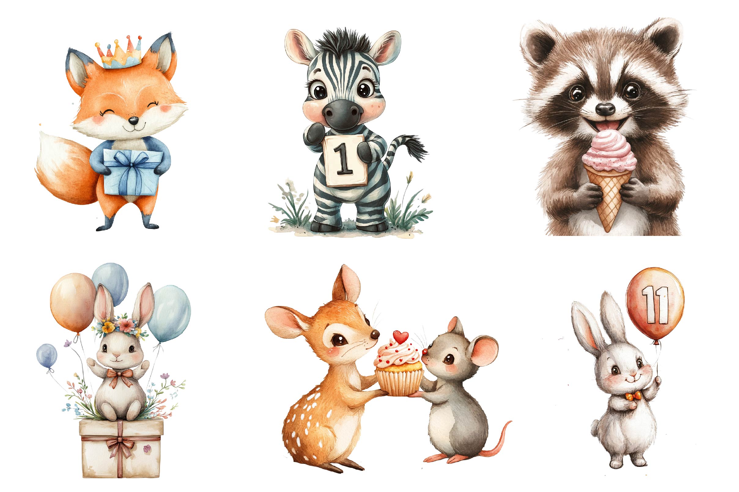 Birthday Baby Animal Birthday Clipart Bundle - CraftNest - Digital Crafting and Art